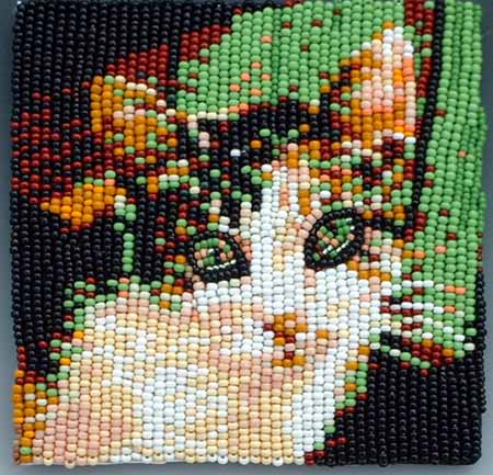 Robin's cat, bead embroidery by Virginia Brubaker