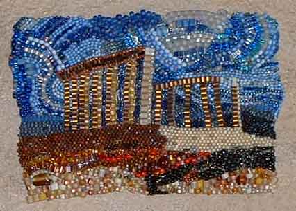 Temple of Poseidon at Sounion- bead art in brick stitch by Virginia Brubaker