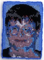 Woman in Blues, Seed Bead Embroidery by Virginia Brubaker